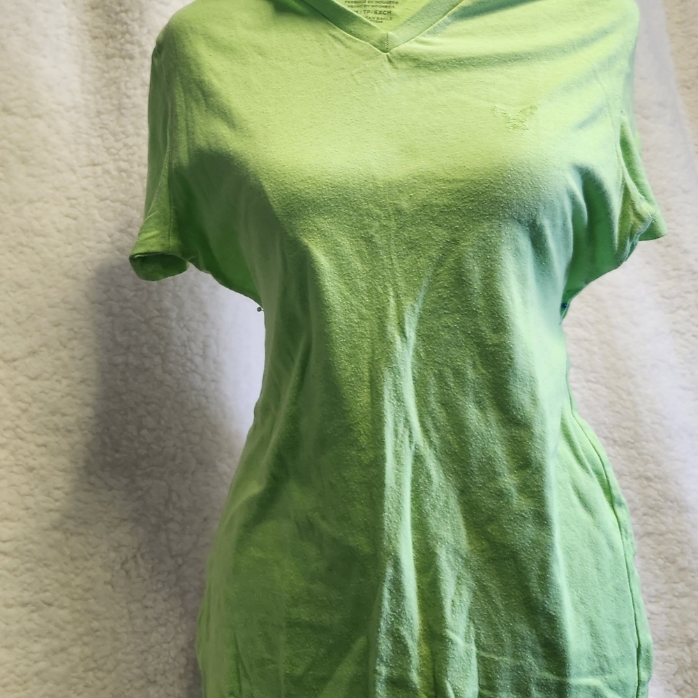 American Eagle Outfitters Lime Green V-Neck Tee